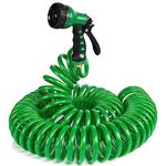 Flexible Garden Hose 50 FT × 3/8”, EVA Coiled Water Hose with 6-Pattern Spray Nozzle - Retractable, Lightweight, No Kink - Ideal for Boat, Greenhouse, Yard, Patio