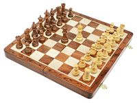 House of Chess - Victorian Staunton Golden Acacia Wood Chess Set - 14 x 14 Inches Wooden Folding Chess Board with Algebraic Notation - Wooden Chess Pieces with King Height 3 Inches + 2 Extra Queens