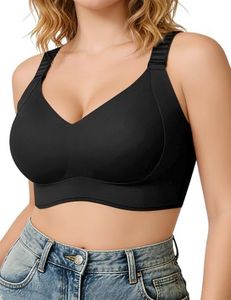 REALWILL Wireless Minimizer Bra for Women, Seamless Smooth Comfort Daily Bra, Front-Adjustable Wide Straps Black