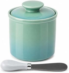 KILZCHT Ceramic French Butter Crock with Spreader,Gradient Green