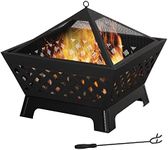 Outsunny 26 Inch Outdoor Fire Pits, Bonfire Wood Burning Firepit Bowl, Camping Fire Pit with Spark Screen Cover, Poker for Patio, or Backyard, Black