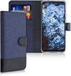 kwmobile Wallet Case Compatible with Google Pixel 4a 5G - Case Fabric and Faux Leather Phone Flip Cover - Dark Blue/Black