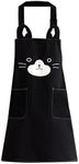 KIMCHOMERSE Cute Apron for Women Girl, Aprons with Front Pocket for Cooking Serving Painting Gardening, Gifts for Friends, Black, 27.5"x30"