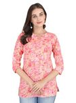 PIDAVLIYA'S Indian Women's Tunics Tops Cotton Hand Block Printed Short Kurti Kurta Shirt Top for Women (in, Alpha, L, Regular, Pink)