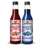 Syruvia Snow Cone Syrup 12.7oz - Blue Raspberry & Bubble Gum Syrup For Shaved Ice, Snow Cones, Slushies, Italian Soda, Popsicles. Kosher, Dairy Free.