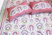 Silverlinen Unicorn and Rainbows 100% Cotton 250 TC King Size Bedsheet for Kids Room for Girls with Two Pillow Covers - Multicolour (108 Inch x 108 Inch)