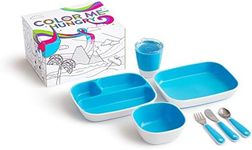 Munchkin® Color Me Hungry 7pc Toddler Feeding Supplies Set, Includes Plates, Bowl, Open Cup and Utensils in a Gift Box, Blue