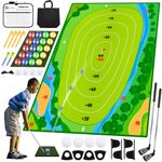 Auney Kids Golf Game Set,Golf Practice Mat with 2 Retractable Clubs,20 Balls,2 Chipping Mat and 1 Score Board,Indoor Outdoor Golf Set Backyard Game for Kids Adults Family