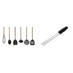 Masterchef Kitchen Utensils Set 6 Piece Cooking Tools Made from Non Scratch, Heat Resistant Nylon Material & Lemon Zester Grater Micro Planing Tool for Zesting Citrus Fruits, Black