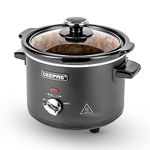 Geepas 1.5 Litre Slow Cooker | 3 Temperature Settings, Removable Easy-Clean Ceramic Bowl | Tempered Glass Lid & Cool Touch Handles, Matt Design | 2 Year Warranty, Black