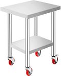 Mophorn 24 x 18 x 34 Inch Stainless Steel Work Table 3 Stage Adjustable Shelf with 4 Wheels Heavy Duty Commercial Food Prep Worktable with Brake 220 lb Capacity