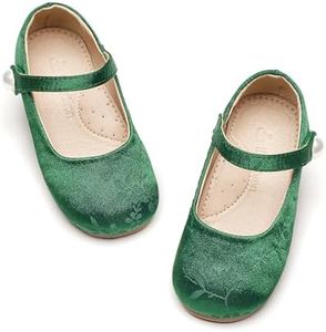 THEE BRON Toddler Little Girl Shoes Flower Mary Jane Flats Zapatos de Vestir de Niñas(AF460 Toddler,Dark Green/10M)