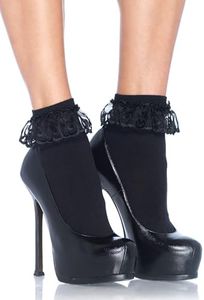 Leg Avenue Women's Lace Ruffle Nylon Anklet Socks, Black, One Size