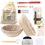 Sourdough Starter Kit,Bread Proofing Basket of two,9 in Round &9.8 in Oval Banneton Bread proofing Basket set Sourdough Jar with Bread Lame Bowl Scrapers & Danish Whisk Perfect Bread Making Kit