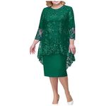 Formal Dresses for Women Plus Size Lace Embroidery Chiffon Two Piece Set Dress Elegant Long Sleeve Midi Dress Fit and Flare Cocktail Dress Bright Dress Women Ladies Swim Dress Formal Short Black Dres