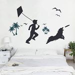 Rawpockets Decals ' Boy and Dog Silhouettes ' Extra Large Size Wall Sticker (Wall Coverage Area - Height 80 cms X Width 125 cms)(Pack of 1)