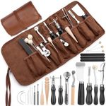 Leather Working Tools, Leather Crafting Kit, Leather Tooling Kit with Groover Skiving Tools, Skiver Tools, Edge Beveler, Leather Sewing Needles for Leather Repair Cutting Sewing