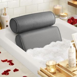 Bath Pillow, Bathtub Pillow for Tub Neck and Back Support with 6 Non-Slip Suction Cups, Ergonomic Bath Tub Pillow Headrest, Luxury Bath Accessory Spa Gifts for Bathtub, Hot Tub (Grey)