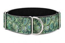 Wide Martingale Collar for Greyhounds & Whippets – No Slip Adjustable Sighthound Dog Collar (Green Paisley, (M))