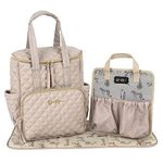 Jessica Simpson Quilted Diaper Bag Backpack with Insulated Pockets, Portable Changing Pad, Stroller Straps, Organizer Insert 2 Pc. Set, Taupe, Large, Diaper Bag