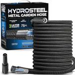 Hydrosteel 75 Ft Garden Hose, 3-Layer Steel Metal Water Hose 75Ft, Heavy Duty Flexible Garden Hose, Lightweight, Crush/Kink Resistant, Non Expandable Steel Garden Hose with 500 PSI AS SEEN ON TV