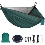 Sendowtek Camping Hammock with Mosquito Net Portable Hammock with Tree Straps D-Shape Carabiners, Elastic Ropes Loop, Parachute Nylon Travel Hammock for Outdoor Backpacking Backyard Hiking