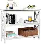 Giantex Industrial 3-Tier Console Table, Rustic Sofa Side Table with Storage Shelf, X-Design Bookshelf Narrow Accent Table for Entryway Hallway Living Room (Model 2, White)