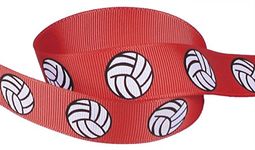 Volleyball Ribbon for Crafts - Q-YO 3/8"-1.5" Volleyball/Softball/Soccer Grosgrain Ribbon for Cheer Bows, Team Uniform, Sewing and More (5yd 7/8" Volleyball-Red)