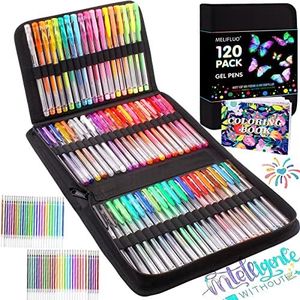 Melifluo Confezione da 120 Penne Colorate Cerniera 60 Penne Gel Colorate con 60 Penne Gel per Colorare in Custodia con per Adulti e Disegni per Scarabocchi, Artigianato, Scrittura
