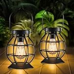 MAGGIFT Solar Lanterns Outdoor 2 Packs, Metal Hanging Solar Garden Lights - Waterproof Garden Ornaments Lantern Lights Solar Powered for Outside Yard Patio Lawn Garden Lighting Decorations