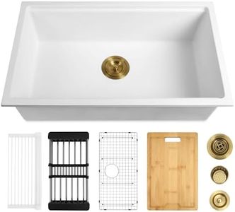 YAQUN White Undermount Kitchen Sink 32 Inch,Granite Workstation Sink