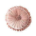 Round Pillow Cushion 14 Inch Velvet Ruffled Flower Pillow Floor Pillow Home Decoration Pillow Cushion for Sofa Chair Bed Living Room (35cmx35cm/14 inch, Pink)