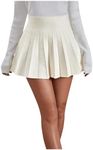 OYOANGLE Women's Glitter Sparkly Pleated Short Skirts Trendy Party Flared A Line Skater Skirt Beige Small