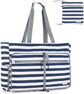 G4Free Extra Large Beach Bags for Women, Foldable Beach Tote Bag with Zipper, Sandproof Waterproof Beach Tote Pool Bag(Navy and White Strip)