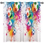 ANHOPE Football Curtains Eyelet Thermal Insulated Blackout Curtains Colorful Watercolor Soccer Ball Print Pattern Ring Top Curtains for Kids Boys Girls Bedroom Living Room 66 x 54 Inch Drop 2 Panels