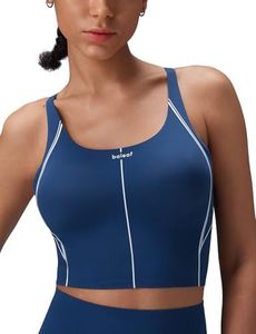 BALEAF Freeleaf Broadway High Impact Sports Bras for Women, Padded Dance Yoga Workout Longline Spaghetti Strap Crisscross Back Tank Top, Navy Blue XL