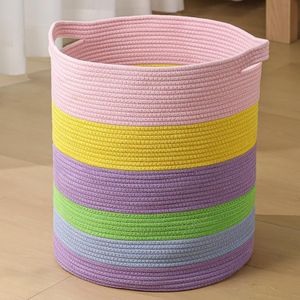 Nonazippy Blanket Storage Basket 80L – Large Woven Laundry Hamper with Handles, Foldable Toy Organizer for Nursery, Bedroom, Living Room – Decorative Storage Bin for Blankets(18x18x20, Pink Rainbow)
