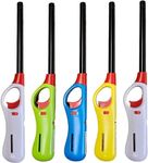 ezkart | (Pack of 5 - BBQ Lighter) Refillable Gas Safety Assorted Colours. Ideal for Kitchen, Barbecue, Camping, Cooking, Fireworks. Good Gas Lighters for Cookers, candle and gas lighters for fires