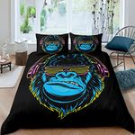 Feelyou 3D Gorilla Duvet Cover Set Headphone Gorilla Bedding Set for Kids Boys Girls Wild Animal Pattern Comforter Cover Watercolor Blue Design Quilt Cover Bedroom Collection 2Pcs Twin Size