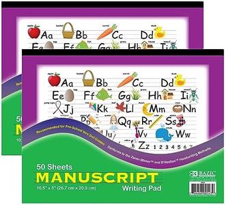 BAZIC Products Manuscript Writing Pad 50 Sheet 10.5" X 8", Handwriting Learning Practice Workbook, for Beginning, Preschool Grades 1-2, 2-Pack