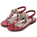 Womens Ladies Sandals Flat Sandals Summer Ethnic Roman Rhinestone Beading Sandals,Fit for Beach and Travel