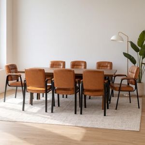 Naomi Home Faux Leather Stackable Office Guest Chairs – Reception Chairs with Armrests for Lobby, Clinic, Medical Waiting Room or Conference Room Seating - Caramel, Set of 8