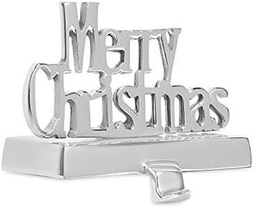 BIRDROCK HOME Merry Christmas Stocking Holder - Holiday Greetings Mantle Fireplace Topper - Decorative Christmas Stocking Holder - Stainless Steel