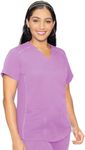 Med Couture V-Neck Scrub Top for Women with 4 Pockets, Rib-Knit Side Panel, and Shirttail Hem MC7459, Lilac, X-Large