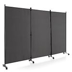 COSTWAY 3/4-Panel Folding Room Divider, Rolling Wall Privacy Screen Protector with Wheels, Freestanding Paravent Partition Separator for Bedroom, Living Room and Office (Grey, 3 Panel-260x180cm)