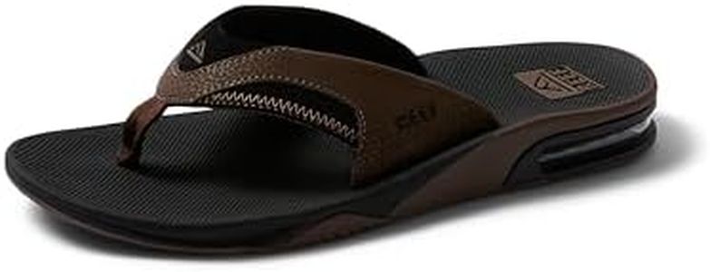 Reef Mens Fanning Sandal | Bottle Opener Flip Flop, Black and Tan, 9