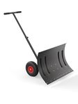Manual Snow Shovel with Wheels, 91cm Wide Heavy Duty Metal Snow Pusher & Adjustable Snow Plough, Ergonomic Handle Save Your Back for Fast Clearing of Driveways, Patios & Large Areas -Sigle Pole Black