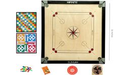 KORNERS Carrom Board with Striker, Coins and Powder, Multicolor (32 Inch Carrom Round Ludo)