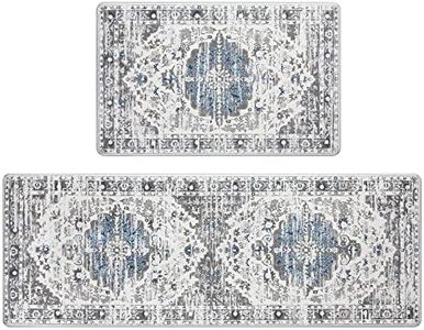 HEBE Boho Anti Fatigue Kitchen Rug Sets 2 Piece Non Slip Cushioned Kitchen Rugs and Mats Kitchen Mats for Floor Waterproof Distressed Kitchen Rug Carpet Runner for Sink Laundry Office