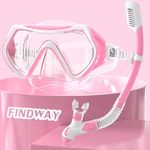 Findway Snorkel Set,180°view Snorkelling Mask Adult & Junior, Diving mask Anti-Fog & Anti-UV Tempered Glass, Wide View Snorkel Mask, Easy Adjustable Strap Mask for Diving, Snorkelling and Swimming